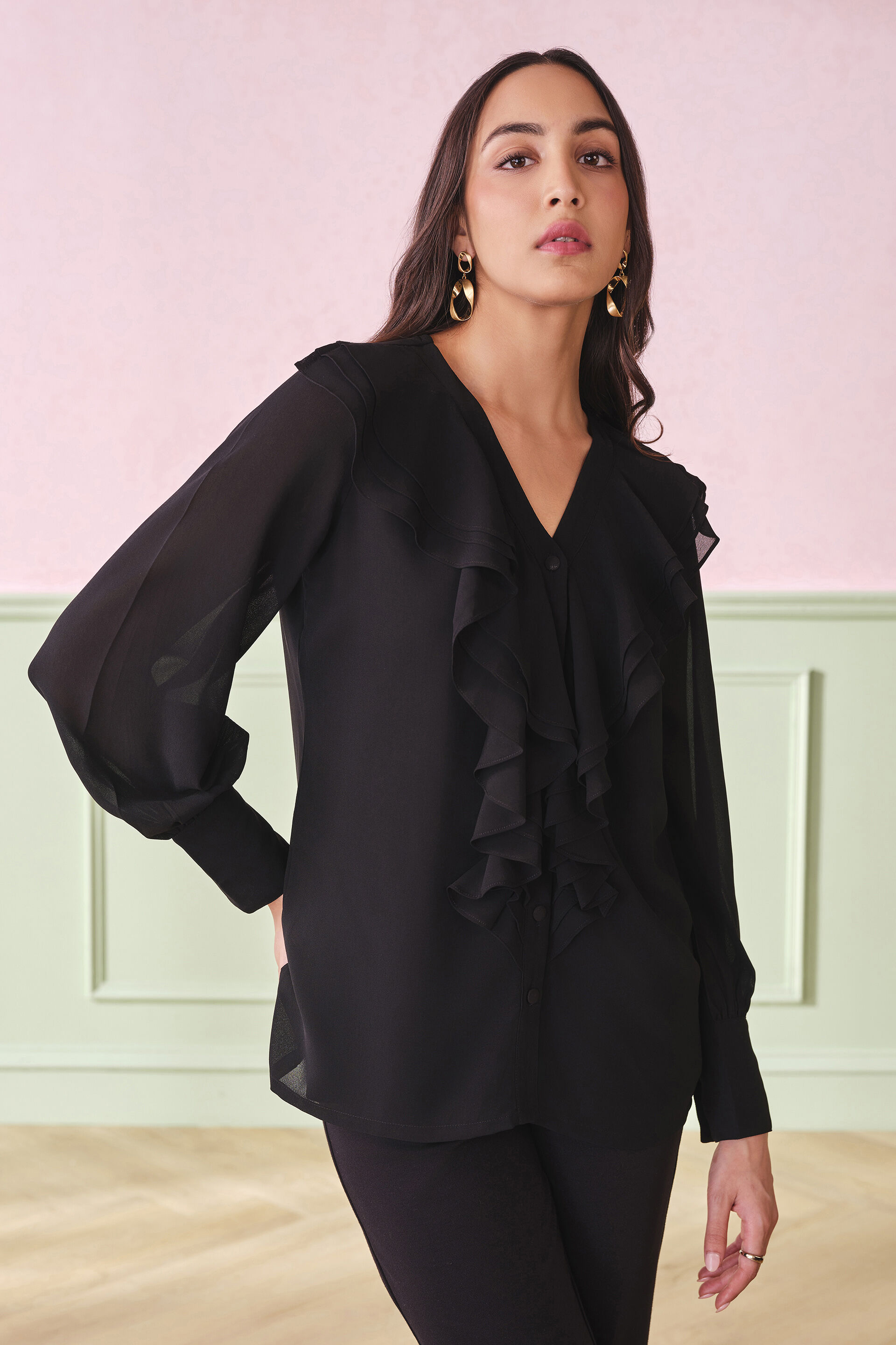 Ruffle Me Cute Top, Black, image 3